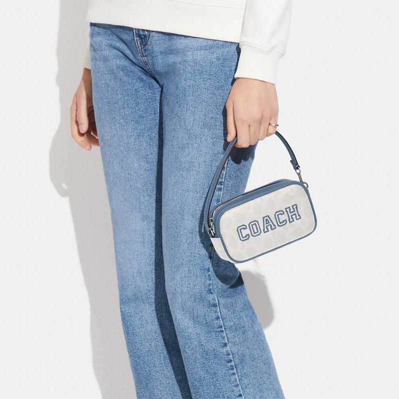 COACH Jamie Artificial Leather Wrist Bag Clutch Handbag Small Womens Chalk White Indigo