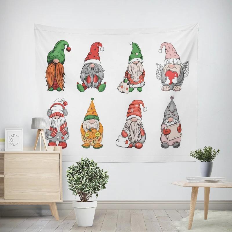 Рождественский новогодний узор с изображением гнома-гнома для гостиной и спальни, декоративный гобелен