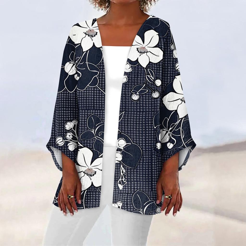 Женская повседневная модная легкая куртка средней длины с принтом в стиле ретро, ​​кардиган