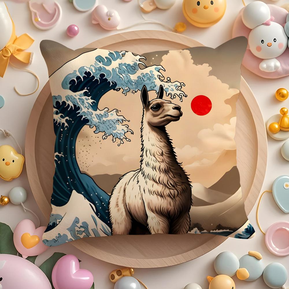 Animals The Great Wave Katsushika Hokusai Cushion Cover Plush Fabric Soft DoubleSided Printed Sofa Warm Home Gift Pillow Cover