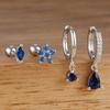 4PCS New Design Stainless Steel Water Drop Cubic Zirconia Dangle Earrings Set Flowers Horse Eyes Stud Piercing Earring Jewelry