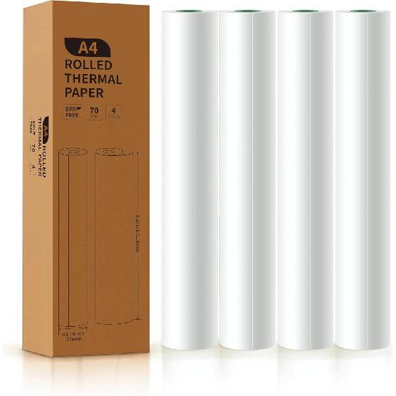 A4 Thermal Printer Paper 4 Roll, 8.3 inches Wide, Fax Paper, Compatible with PeriPage A40, M08F, MT810 and Other Portable Thermal Printers (4 Rolls |