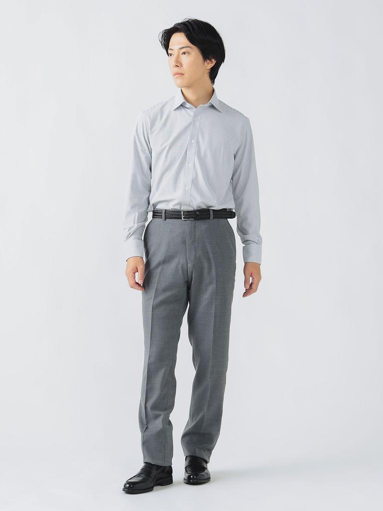 Beams Heart Men's Easy-Care Semi-Wide Collar Long Sleeve Shirt (Sizes 37-42, Machine Washable) Navy Stripe 40