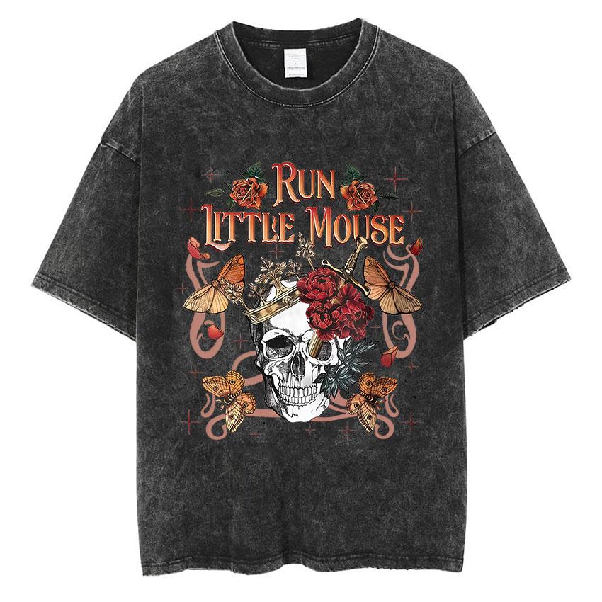 IICYIFY Mens Skull Vintage Washed Tshirts Run Little Mouse Print Short Sleeve Tshirt Yk Unisex Punk Gothic Clothing T Shirt