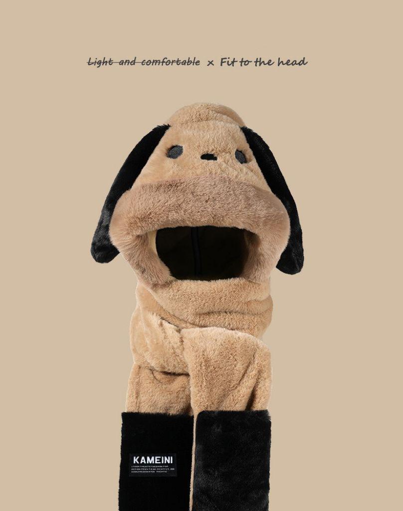 Women's Cute Bear Plush Hooded Snood with Warm Gloves and Scarf Set