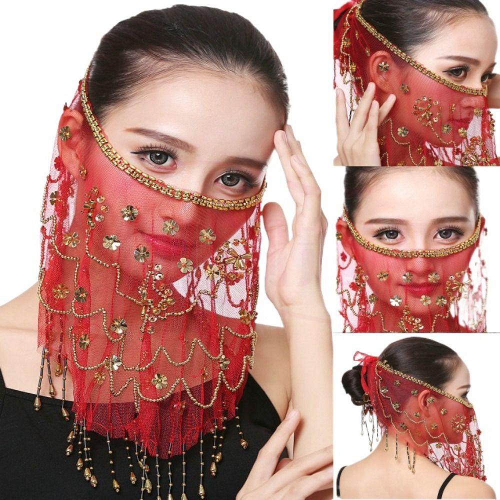 Party with Beaded Belly Dancing Veils Indian Belly Dance Veil Costumes Mesh Face Veil Face Veil