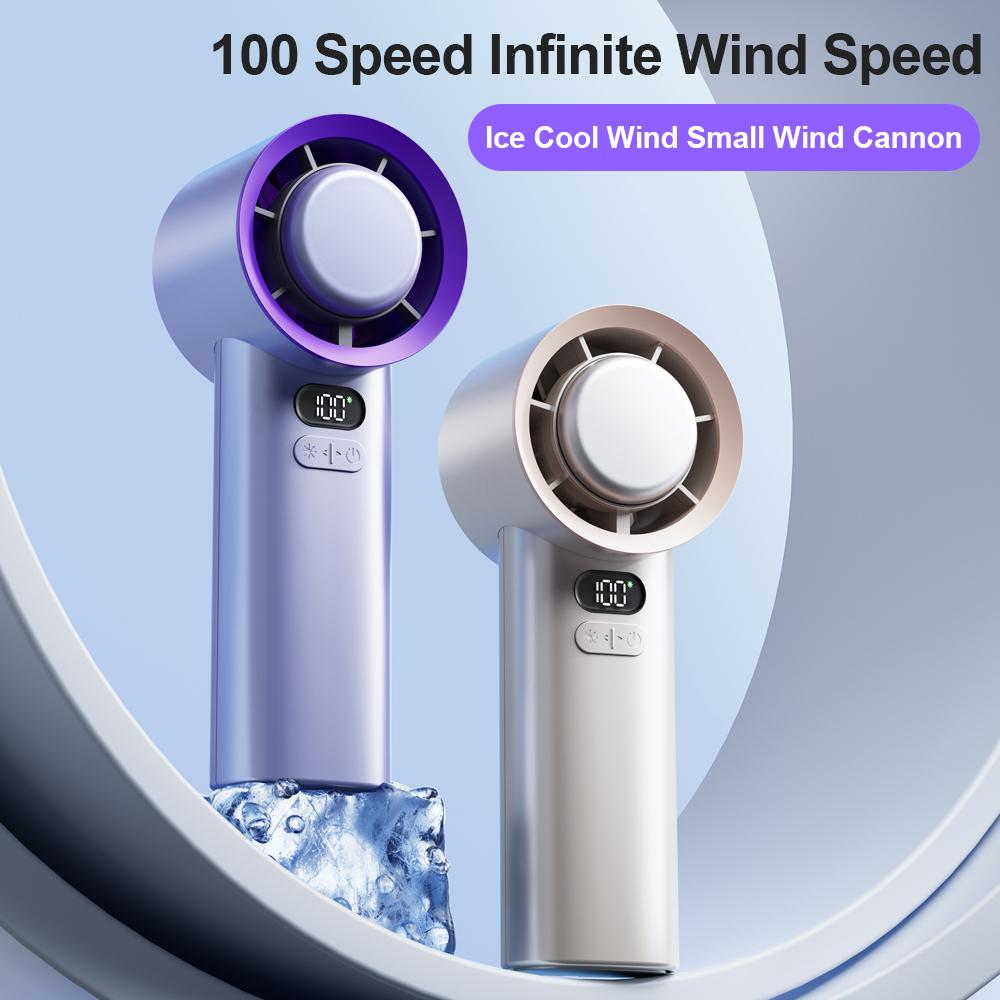Refrigeration Ice Compress Handheld Small Fan 100 Gears Infinitely Adjustable Small USB Mini Desktop Bedroom Outdoor Ice Fan