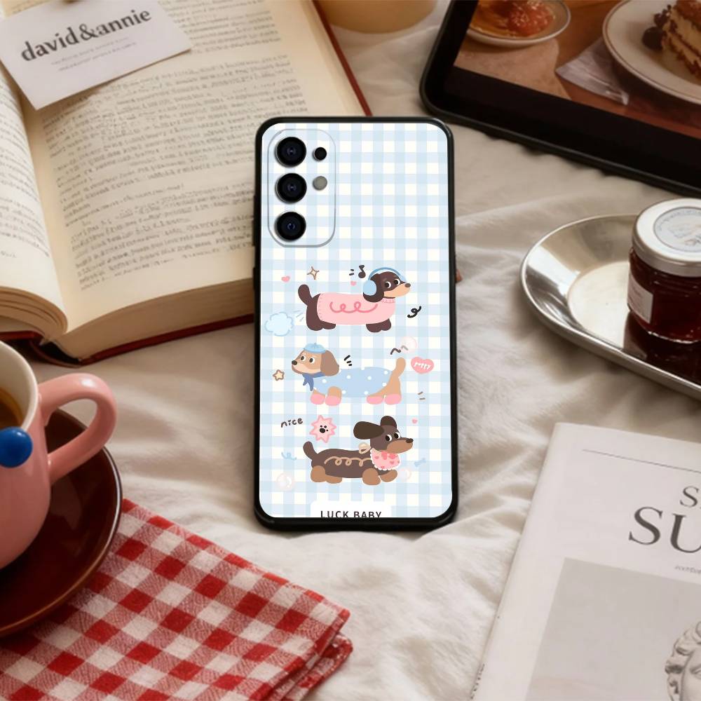 Cute-Dachshund K-Kawai Phone Case For Samsung S 25,24,23,22,30,21,10,9,Ultra,Plus,Lite,FE,4,5 G Soft Black Case