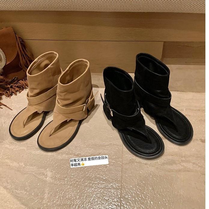 Версия из коровьей кожи~ Виноградная матерь-палец короткие кожаные крутые ботинки женские носят Римские модные крошки круглая голова плоские сандалии