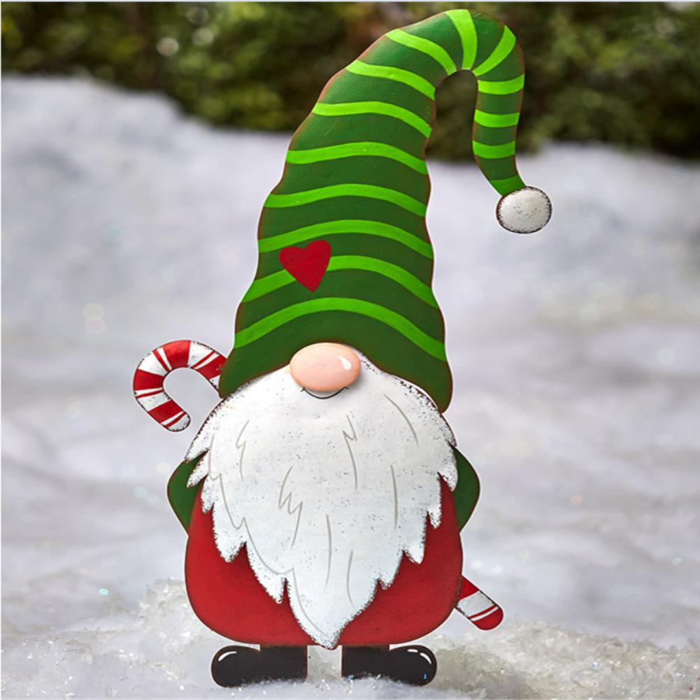 Рождественский металлический гном, приветственный рисунок, безликий гном, металлический колышек для двора, зимний шведский томте, эльф, украшение для колышка, верхушка для рождественской елки