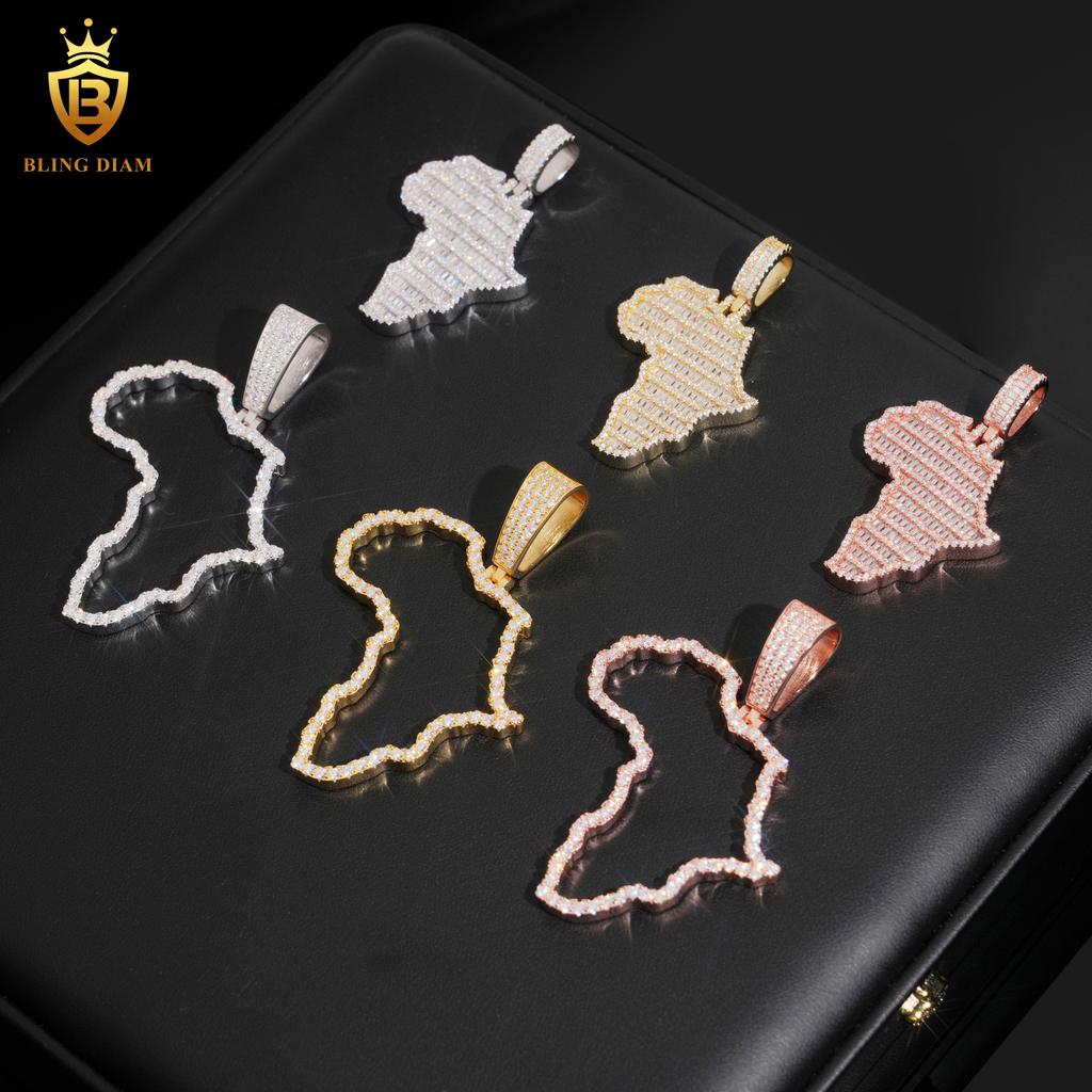 New Arrival HipHop Style 925 Silver Moissanite Map Pendant Iced Out Jewelry VVS1 Moissanite Pendant Pass Diamond Tester with GRA