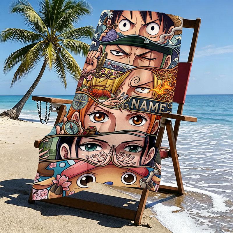 Custom Name Personalized ONE PIECE Print Beach Towel, for Trip Camping Beach Party Home Decor, Birthday Gift for Family & Friends