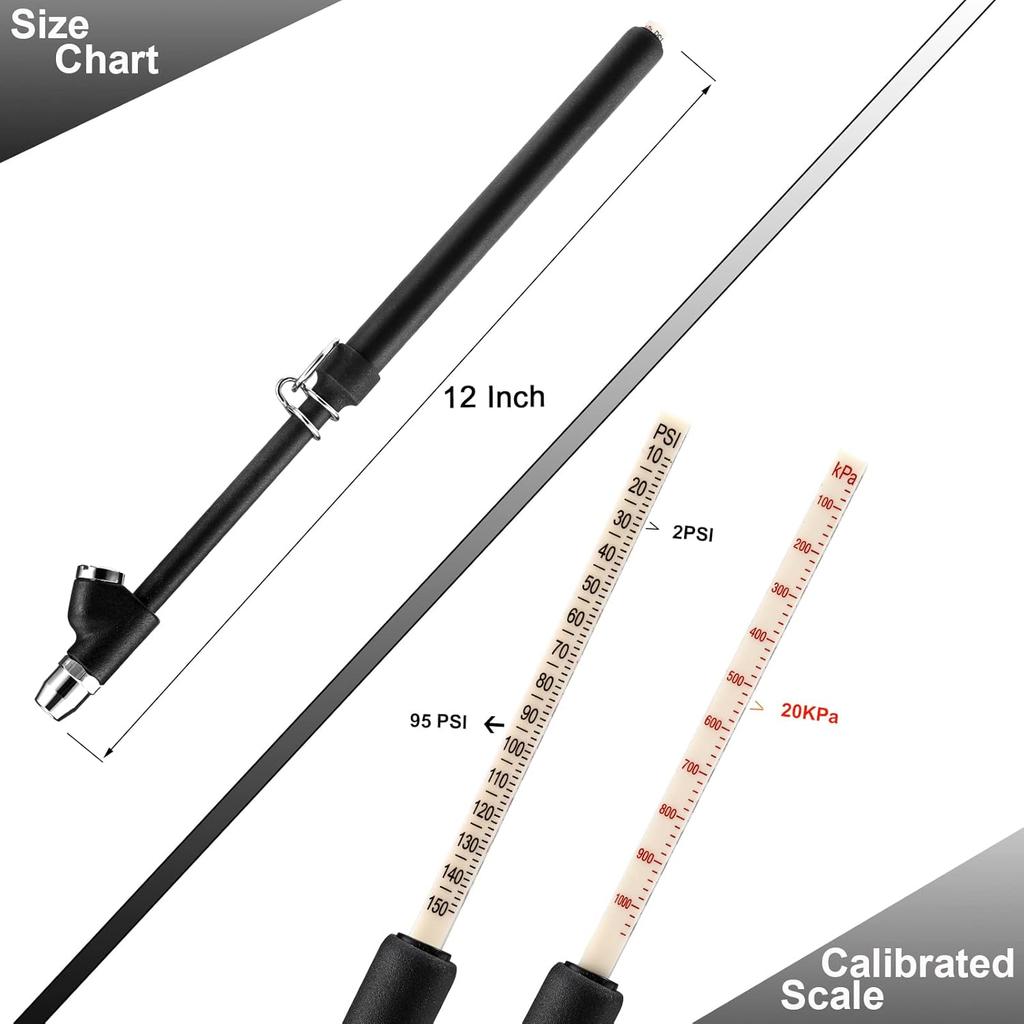 CZC AUTO Tire Pressure Gauge Heavy Duty Air Pressure Tire Gauge, Straight-on Foot Dual Head Chucks, Black Painting, 10-150PSI 100-1000KPa for Semi
