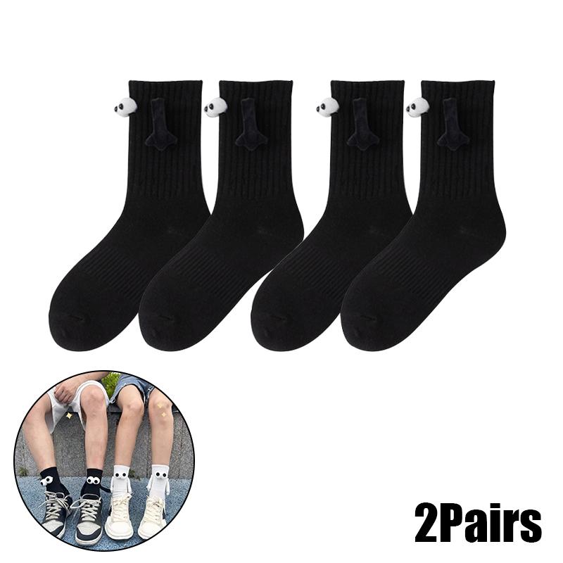 Magnetic Socks with Hands Women Men Fashion Black White Funny Cute Cartoon Eyes Couple Mid-tube Socks for Gifts