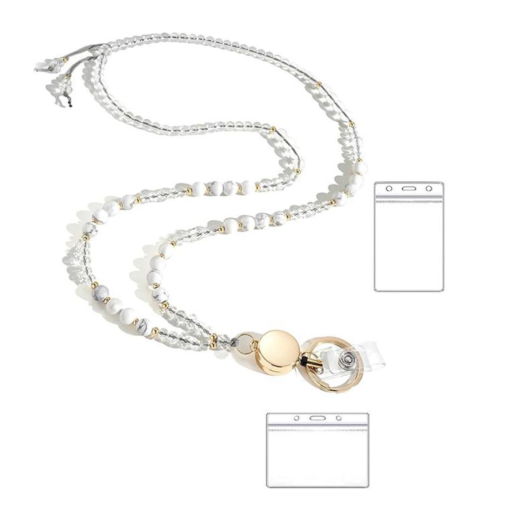 Ожерелье из бисера и шнурка для ключей и держателя карт, ожерелье из натурального камня для женщин, держатель для очков, шнурок