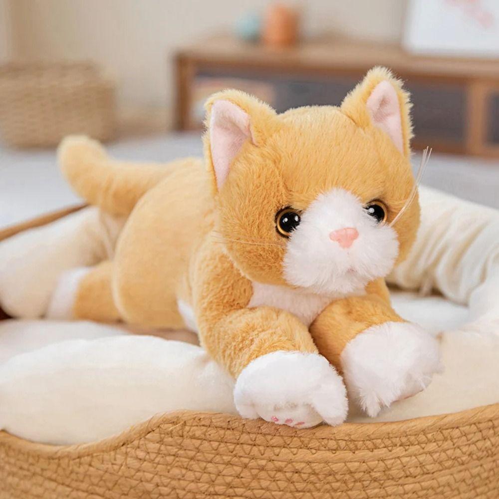 Cartoon Cat Plush Kitten Pillow White/ Gray Plush Cat Doll Simulated Cat Plush Toy  Kids