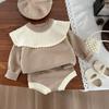 Girl's Spring and Autumn Soft Sticky Sweater Hollow Round Neck Bag Butt Hair Ball Pants Set Baby Costume Theme Dress Up