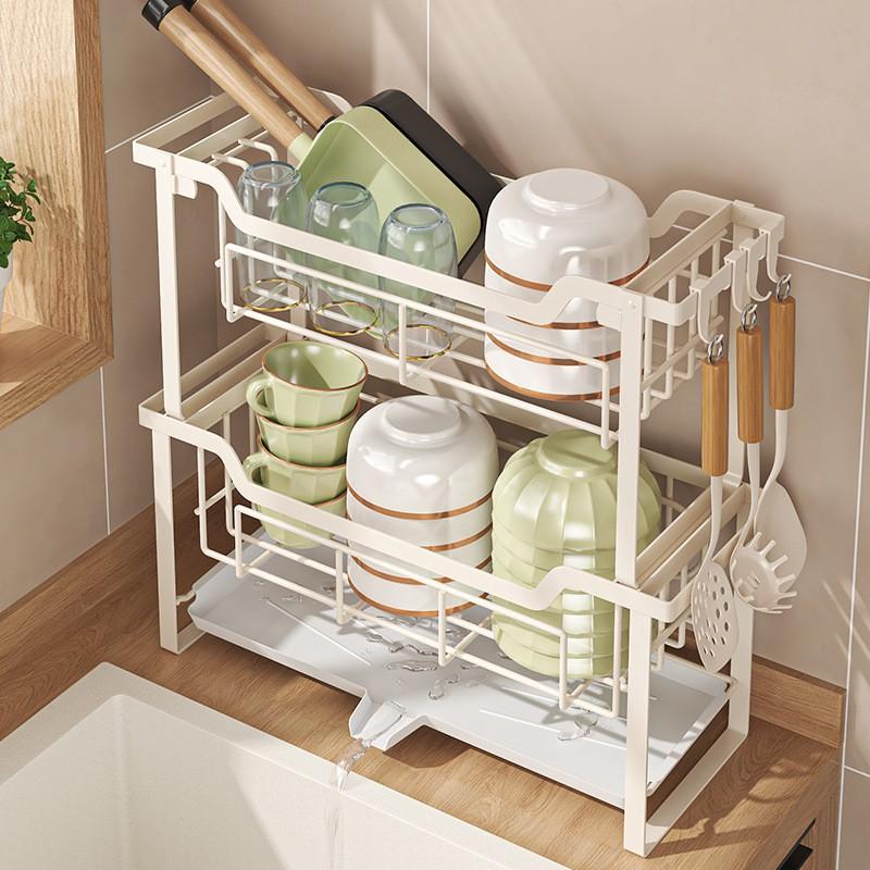 Slim Double-Layer Dish Drying Rack Kitchen Sink Edge Carbon Steel Modern Minimalist Countertop Organizer