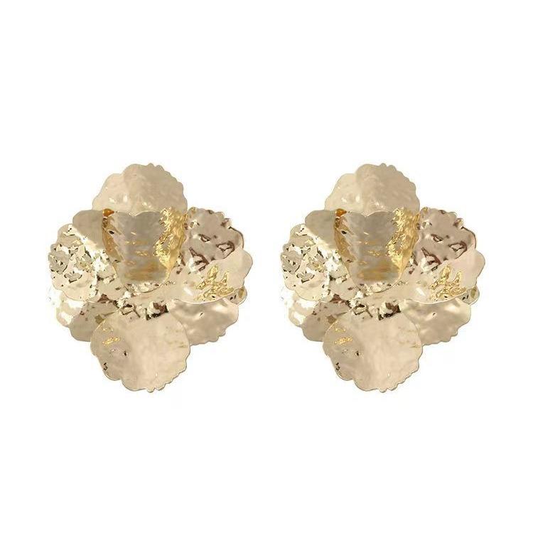 Ретро Преувеличенные Минималистичные Металлические Цветы Уникальные Серьги Холодный Ветер Легкая Роскошь Высокий Сенс Серьги-Листья Серьги