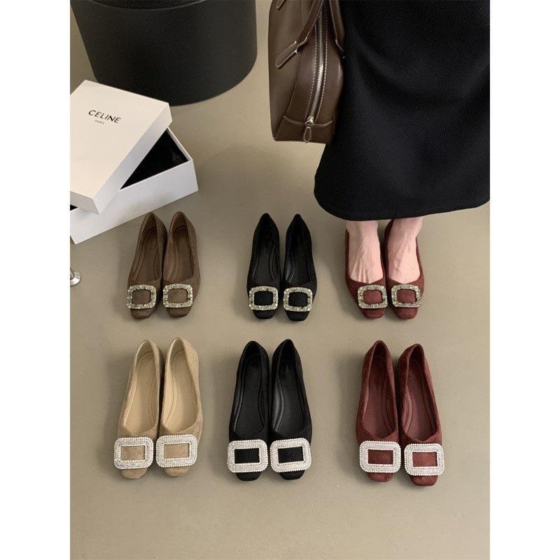 Туфли женские с открытым носком и глубоким вырезом со стразами весна-осень 2025 года, новая корейская версия, французская темпераментная фея с юбкой, вечерние туфли на плоской подошве