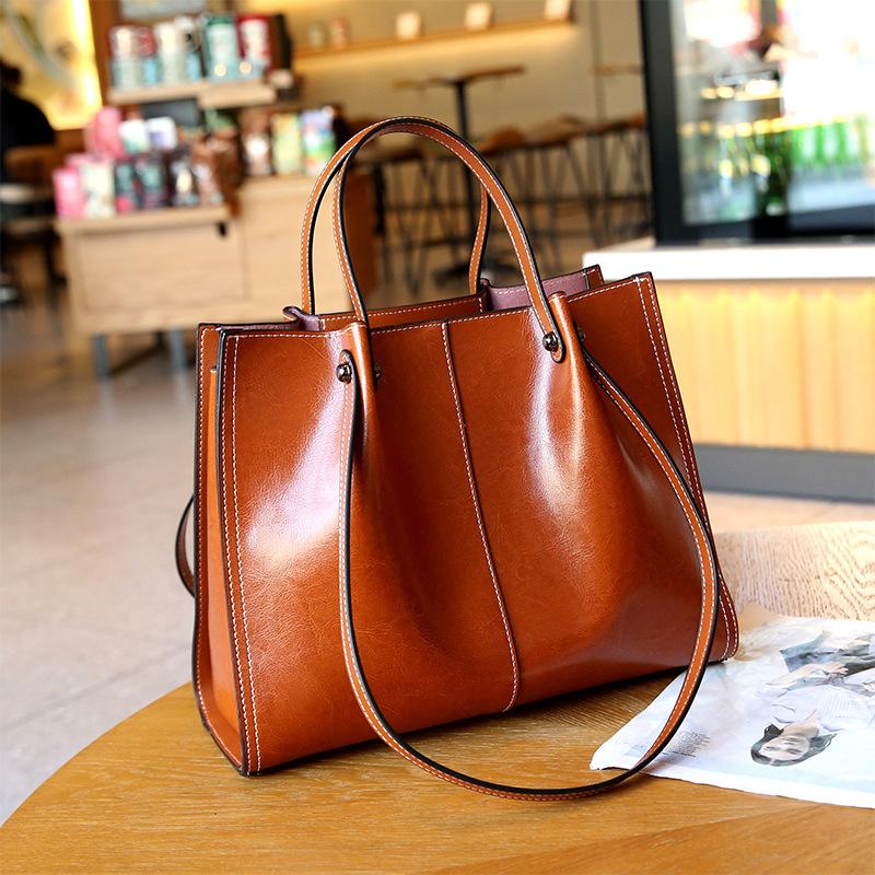 Сумка-тоут из коровьей кожи большой емкости для купюр через плечо, винтажная сумка для поездок на работу, сумка из высококачественной масляно-вощеной кожи