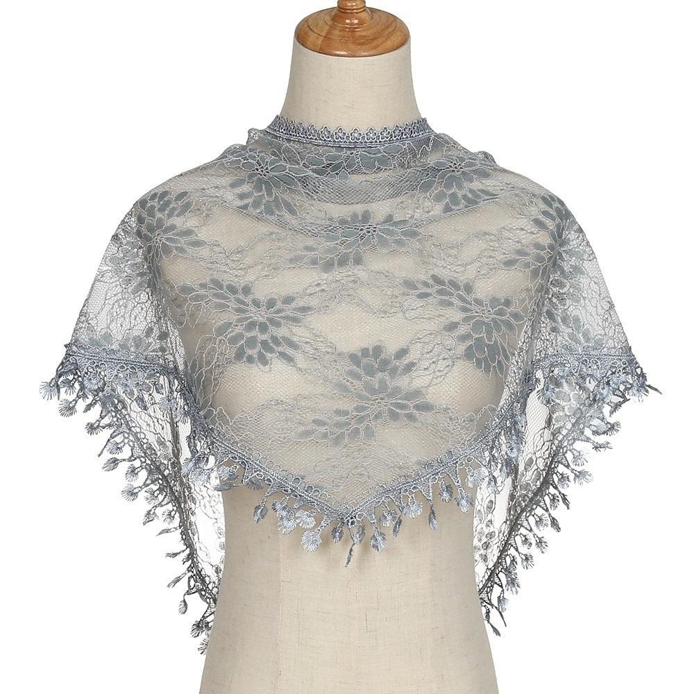 Colorful Printed Wraps with Tassel Flower Triangle Headband Elegant Lace Scarf Outdoor