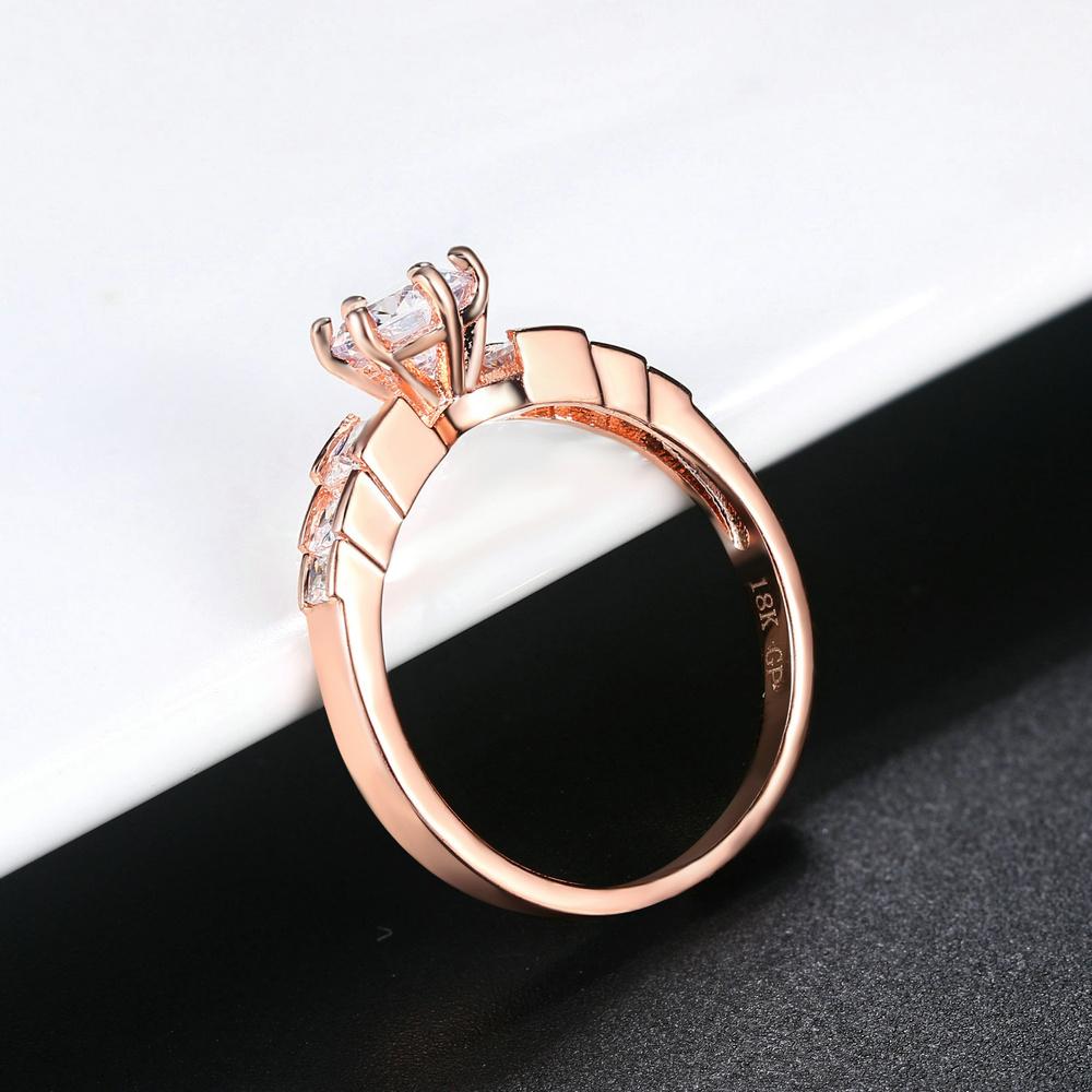 Six Claw Crystal Wedding Rings For Women Rose Gold Color Couple Ring Jewelry Wholesale DWR680
