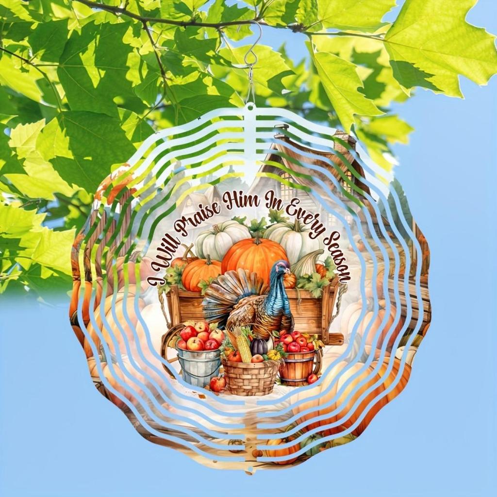 10-Inch Metal Wind Spinner – Thanksgiving-Themed Outdoor Decor with Vibrant Pumpkins, Turkey & Fall Foliage, 360° Rotating Hook for Yard