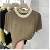 Футболка Twist Thin Knit Женская весна и лето в выдолбленном ретро-иностранном стиле с круглым вырезом и короткими рукавами, повседневные свитера T