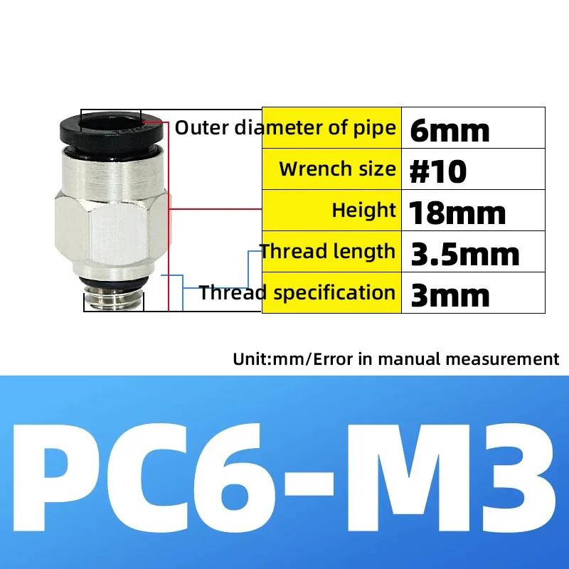 Pneumatic Fittings Brass Mini Connector Air Pipe Quick Plug PC4-M3/M4/M5 4mm Threaded Straight Through Connection