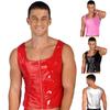Men Wet Look Patent Leather Cropped Tank Bustier Top Gothic Sleeveless Tops Streetwear
