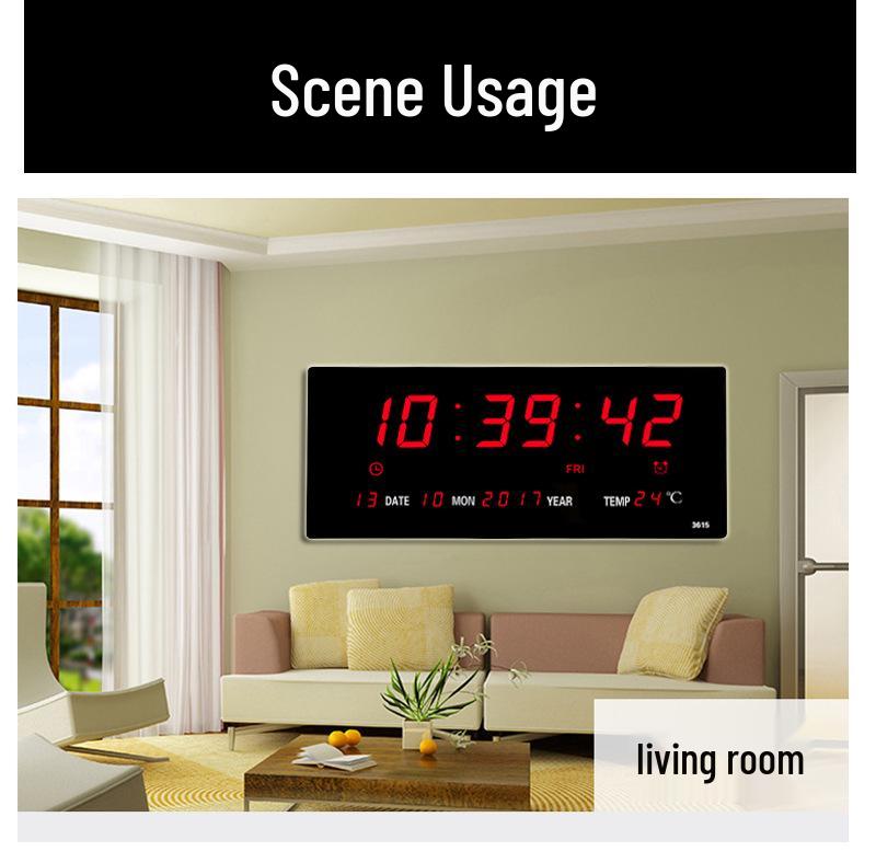 Modern LED Digital Wall Clock with Calendar and Temperature Display, Large Numbers, for Living Room