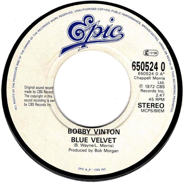 7-дюймовая пластинка BOBBY VINTON Blue Velvet 6505240 EPIC 1990 UK Поп Б/у
