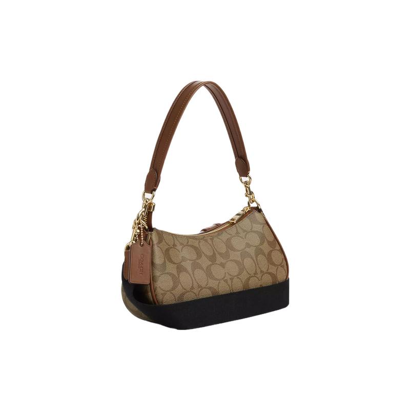COACH Ashton 25 nameplate pin buckle hardware buckle zipper closure canvas with leather baguette bag shoulder crossbody bag medium women's brown