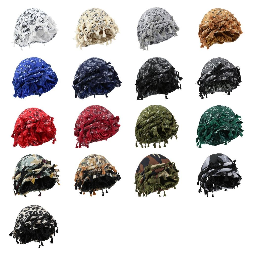 Tassel Durag Satin Lined Skull Cap, Soft Cotton Pirate Head Wrap, Adjustable Fringe Tassel Bandana, Hip Hop Hair Protection Bonnet for Men Women