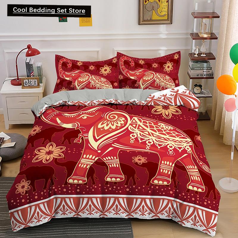 Bohemian Elephant Bedding Sets Queen King Size Colorful 2/3Pcs Duvet Cover Boho Psychedelic Indian Mandala Polyester Quilt Cover