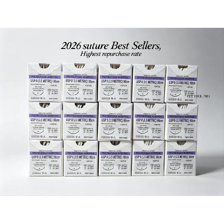 Veterinary Absorbable Sutures, Polyglycolic Suture (0/2/3/4 Medical Suture) (12 Pcs/90cm Round/Reverse Suture Thread)