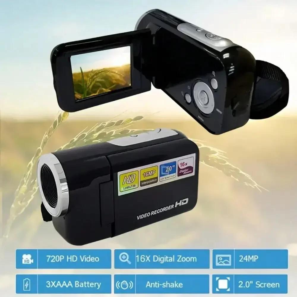 Mini DV Camera Portable: 16MP HD Camcorder with 2'' Screen, LED Flash, 16X Zoom for Outdoor/Home Recording.