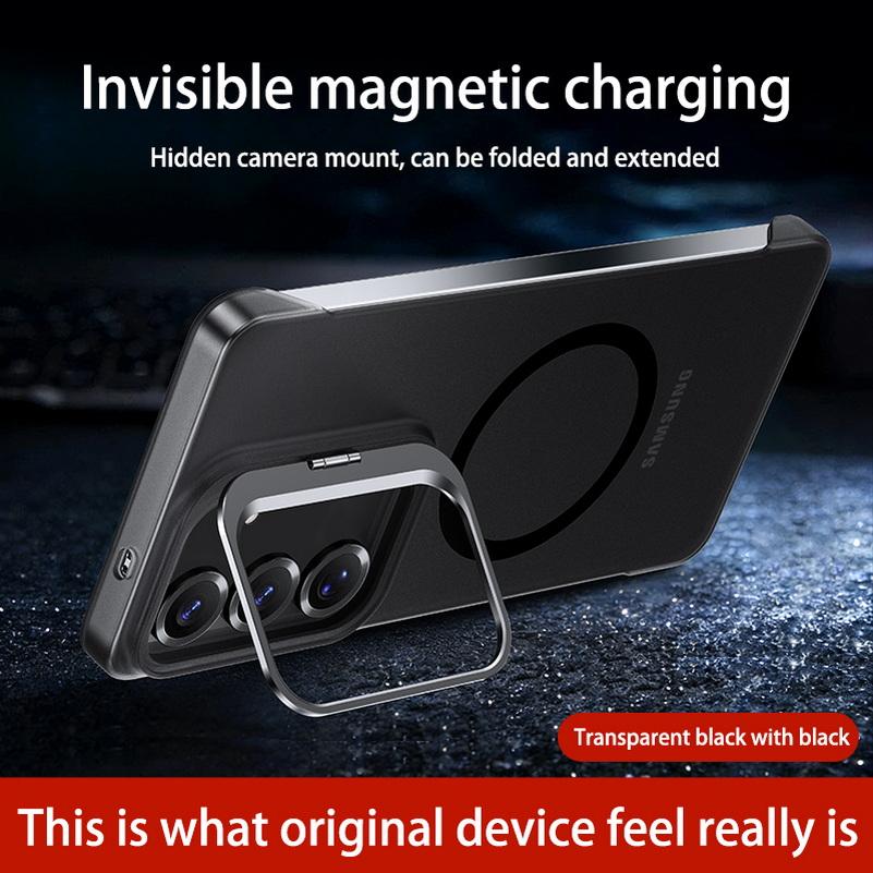 Invisible Camera Kickstand Frameless Clear Case For Samsung S26 Ultra S26 + Galaxy S25 Ultra S24 FE Magnetic Ring Protect Cover