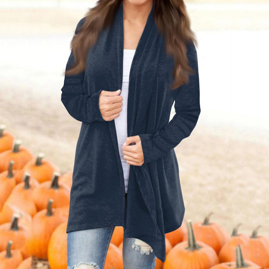 Женская модная повседневная однотонная куртка-кардиган средней длины с длинными рукавами