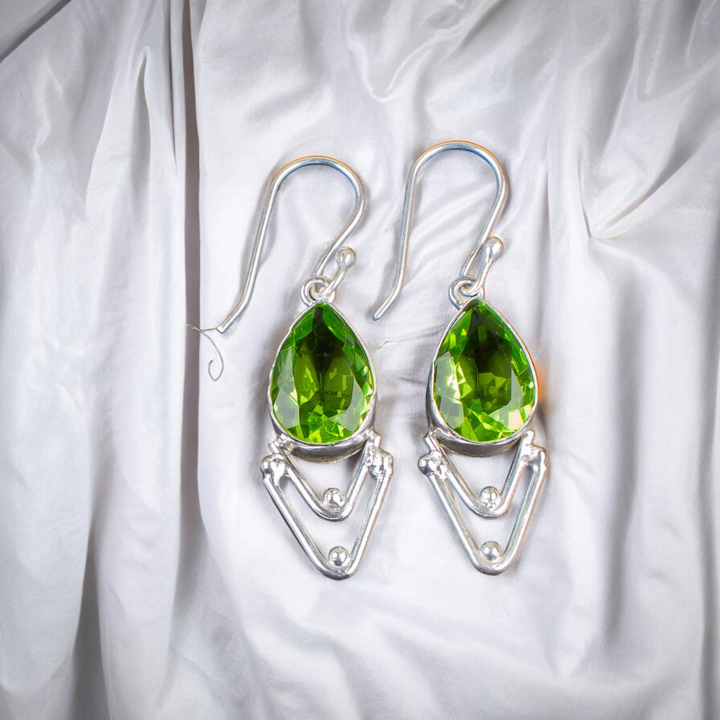 Духовный Перидот Драгоценный Камень 925 Стерлинговое Серебро Стильные Ювелирные Изделия Серьги Для Жены EE-39-4