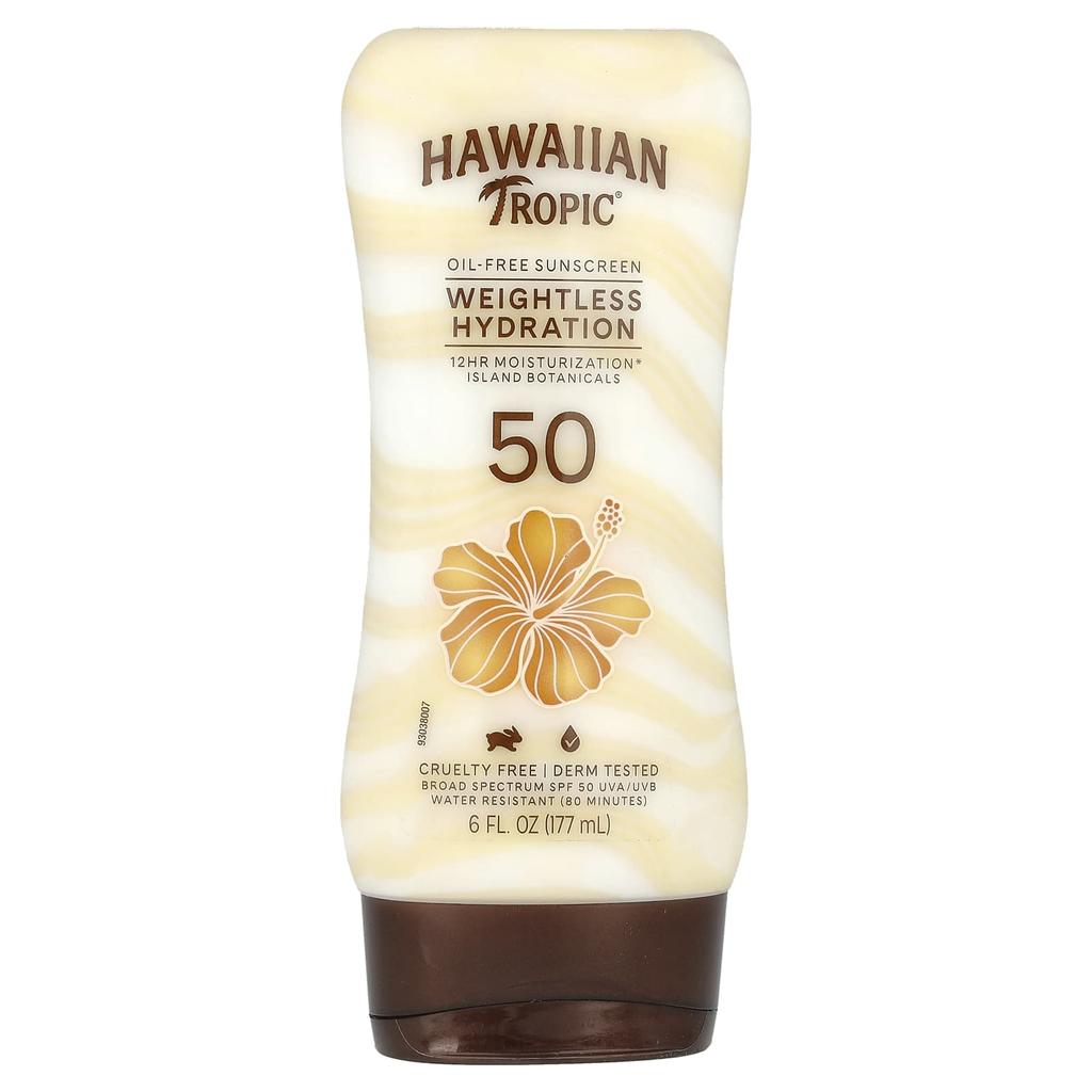 Hawaiian Tropic Oil-free Sunscreen, Lightweight Hydration, SPF 50, 6 Fl Oz (177 Ml)