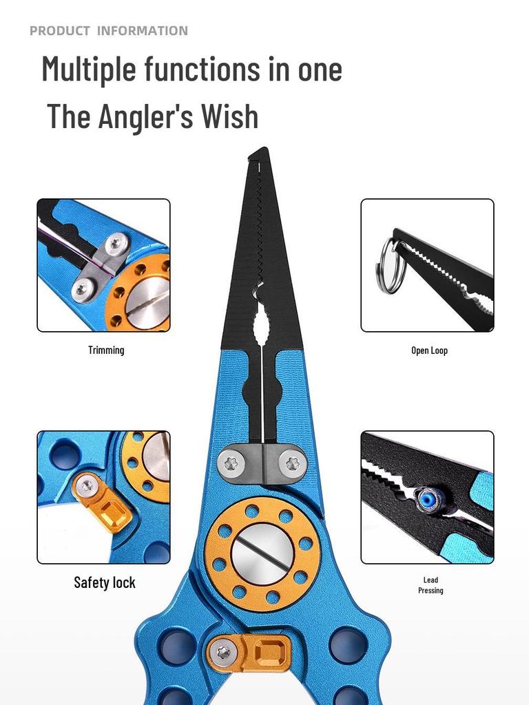 New Multifunctional Stainless Steel Fishing Pliers: Line Cutter, Fish Controller, Lead Foil Cutter, and Special Lure Pliers.
