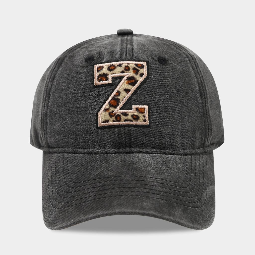 Black Baseball Cap, 26 English Letters Leopard Print Duckbill Hat, Women's Retro Fashion Sports Sun Hat, Trendy Cap