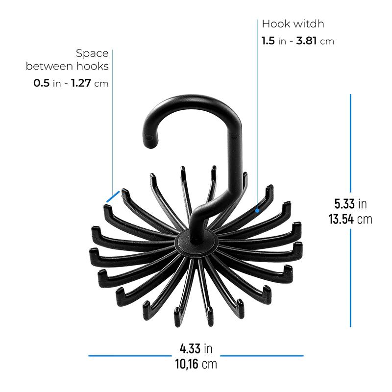 Черный пластиковый крючок для гостиной, креативный многофункциональный большой крючок с 18 зажимами для галстуков, ремней, вращающаяся на 360 градусов вешалка для галстуков