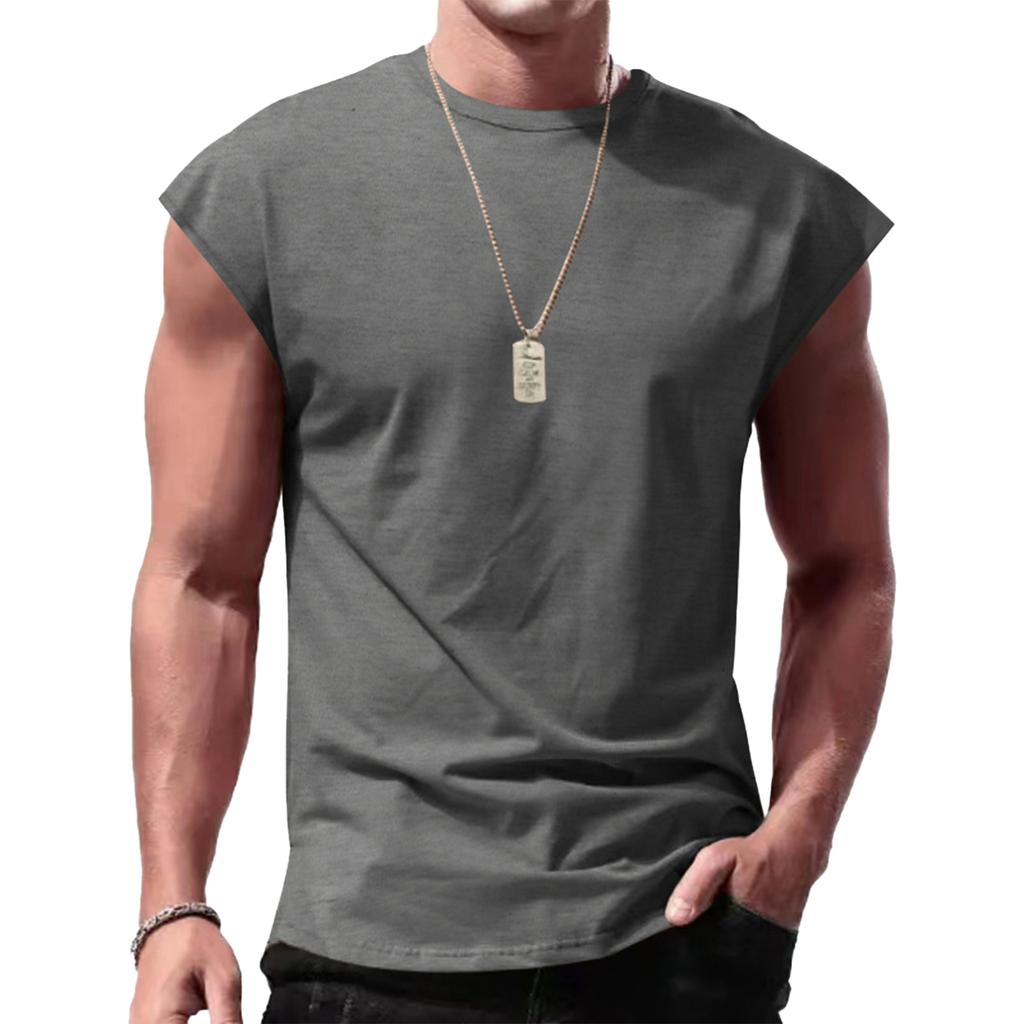 Мужская модная однотонная футболка без рукавов, повседневный жилет с круглым вырезом, топы, спортивные майки для бега, бега