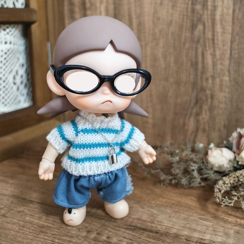 [Cloth Only] 20cm Doll Clothes Autumn and Winter Striped Sweater and Glasses Set Exquisite Accessories