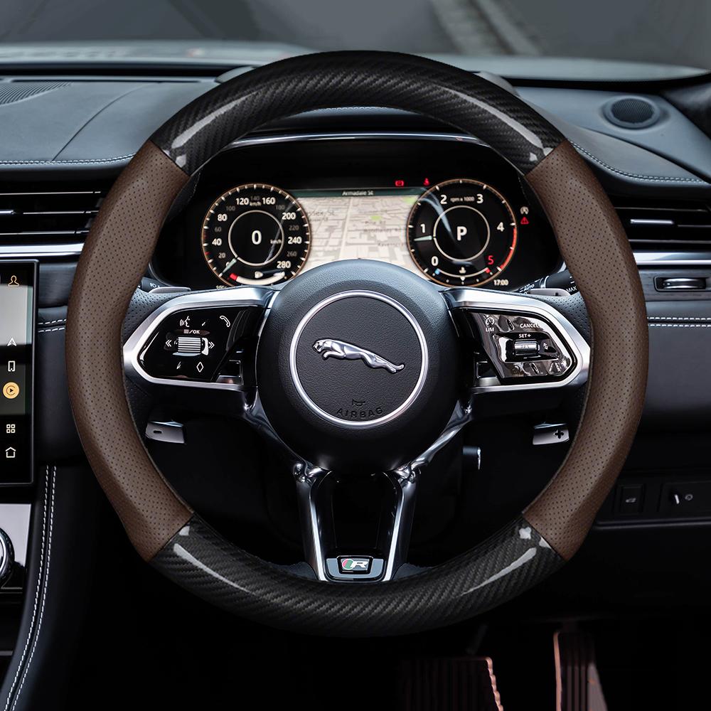 Car Carbon fiber Leather Steering Wheel Cover for Jaguar R S XF XE XJ S-Type F-Type X-Type F-Pace I-Pace E-Pace Auto Accessories U4