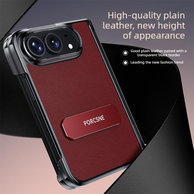For iPhone Ultra Case Luxury Matte Leather Ultra-Thin Skin-Friendly Hinge Holder Folding Shockproof Hard Back Cover Accessories