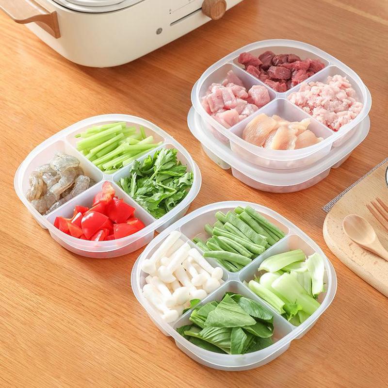 4-секционный прозрачный пластиковый контейнер для хранения продуктов в холодильнике с крышкой, герметичный контейнер для сохранения свежести для морозильной камеры, свежих фруктов, кухонный органайзер